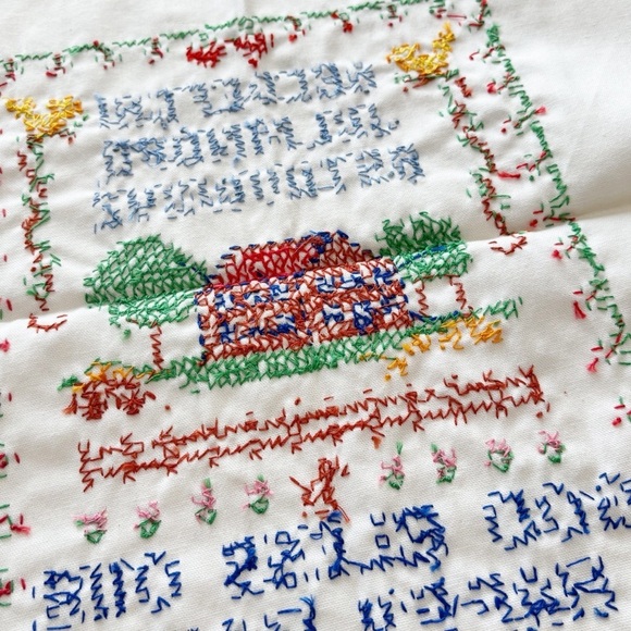 Vtg COUNTED CROSS STITCH Hand Made GOD BLESS OUR HAPPY HOME Finished 18” X 15” - Picture 6 of 6